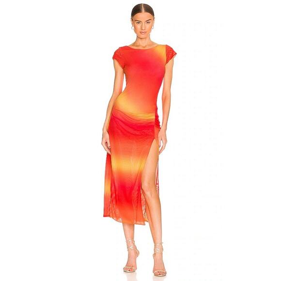 Vix by Paula Hermanny Women's XS/PP Orange Ombre Mesh Layered Midi Dress EUC - Picture 1 of 4